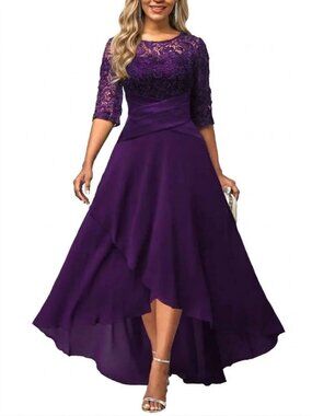 Modlily Womens 3X Purple Lace Short Sleeve Round Neck Elegant Formal Dress